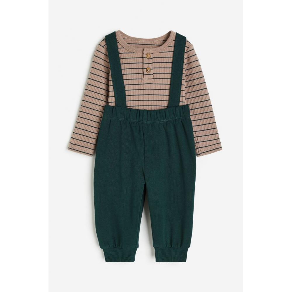 

Комплект из 2 предметов из хлопка HM в темно-зеленые полосы