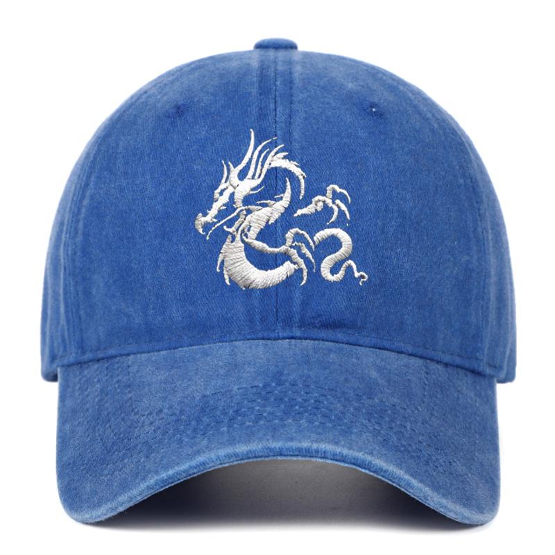 European Dragon Embroidery Vintage Washed Cotton Baseball Cap