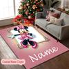 1pc Indoor Rug - Machine Washable Large Floor Mat with Minnie Mouse Pink Flowers Heart Design, Customize Name Area Carpet