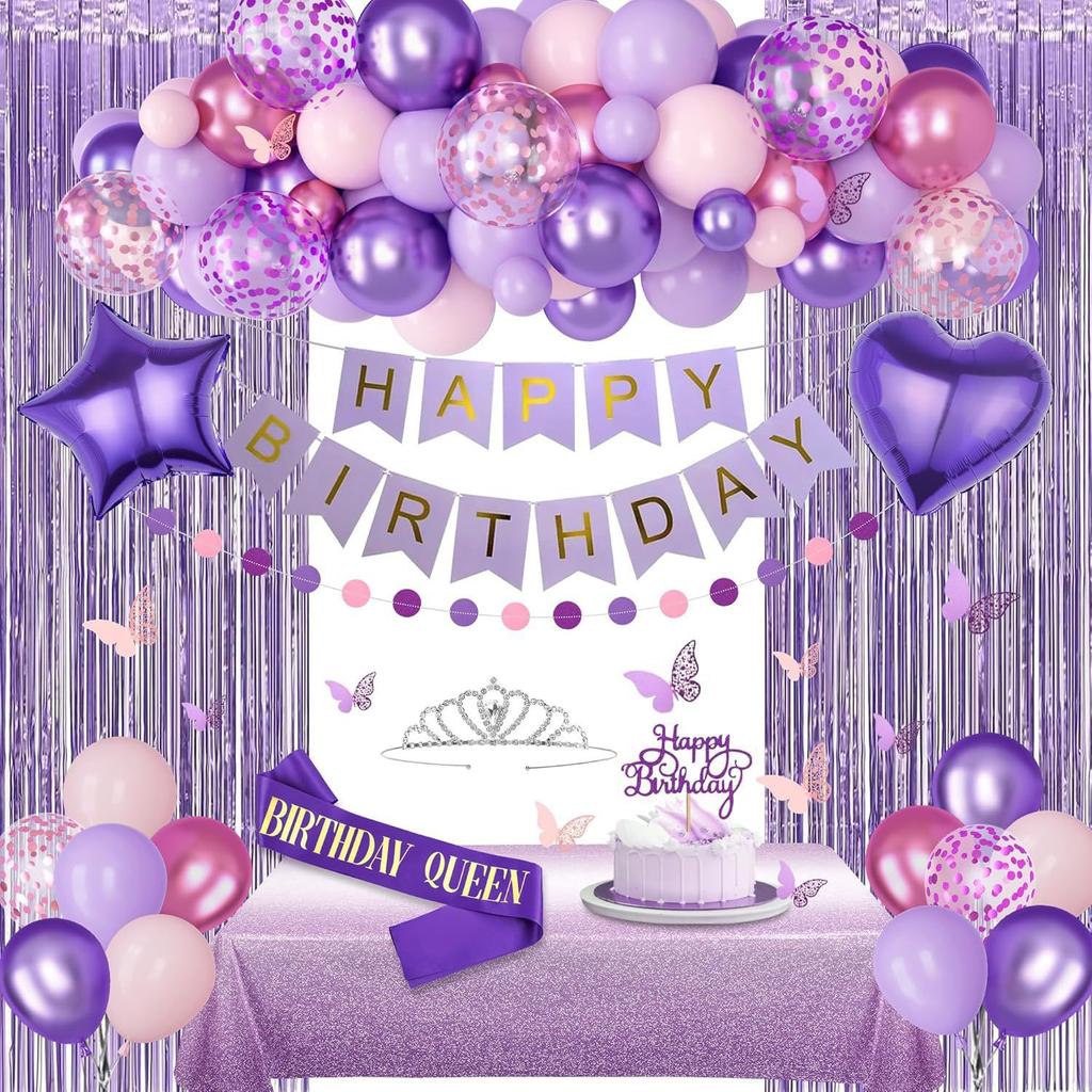 Birthday Party Decorations Rain Curtain Background Flag Cake Power Strip Paper Flower Ball Aluminum Film Balloon Set