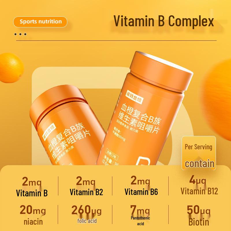 Nott/Land Blood Orange Complex Vitamin B Chewable Tablets - 60 Count, Multiple Nutrients Included.