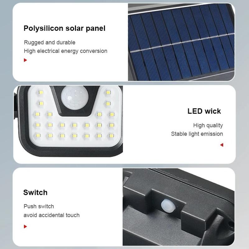Super Bright Outdoor Solar Lights Motion Sensor Solar Lamp 3 Adjustable Lamp Heads Waterproof Solar Power Wall Garden Lantern