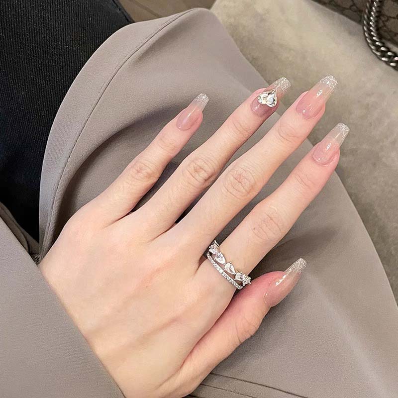 Luxury Zircon Water Drop Open Rings For Women Girl Exquisite Double-Layered Adjustable Finger Ring Wedding Jewelry Gift