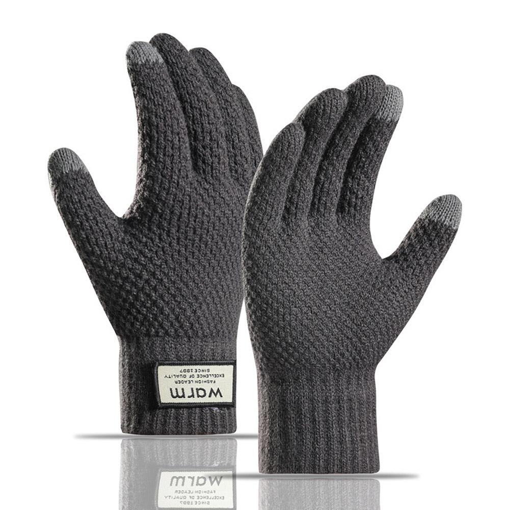 Winter Knitted Gloves Windproof Warm Thickened Plush Lined Touch Screen Cycling Driving Gloves Anti-Cold Outdoor Running Gloves