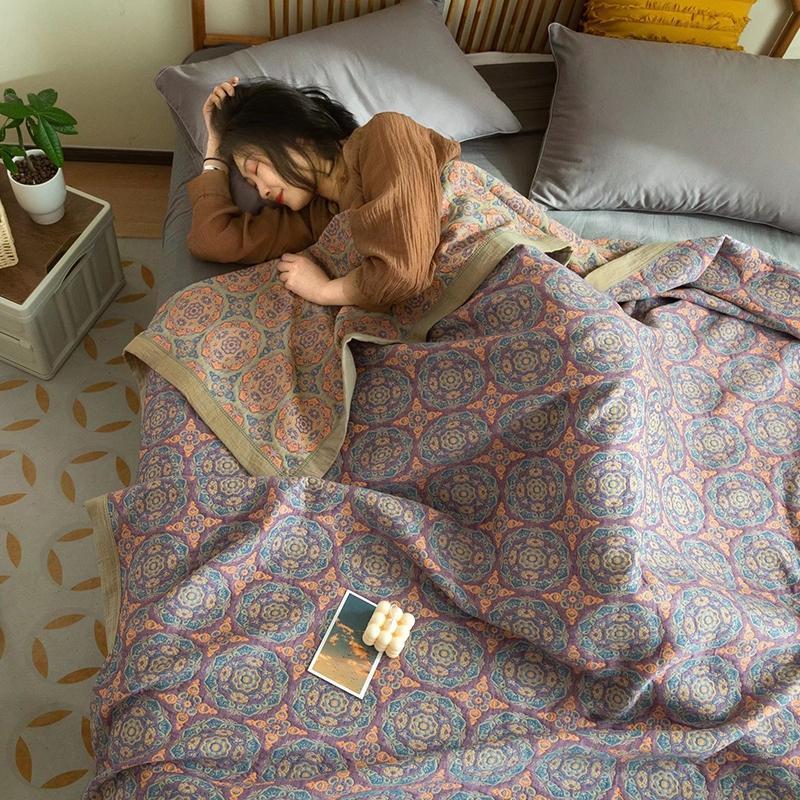 Yarn-Dyed Three-Layer Gauze Multi-Functional Throw Blanket Air-Conditioning Thin Quilt Washable Summer Cool Quilt