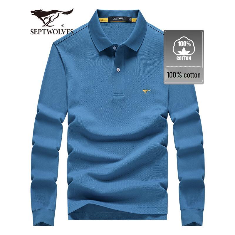 Septwolves Men's 100% Cotton Long-Sleeve Polo T-Shirt