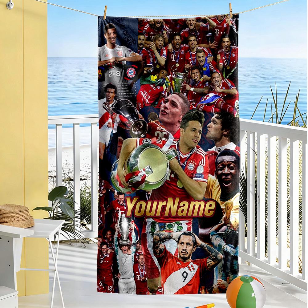 Bayern Munich Personalized Name Beach Towel High Absorbency & Quick-Dry Perfect for Traveling Yoga Camping and Swimming
