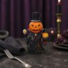 Skull Scepter Pumpkin Ornament with Cloak, Exquisite Resin Pumpkin Head Decorations, Pumpkin Gentleman Holding Small Pumpkin & Scepter Figurine for