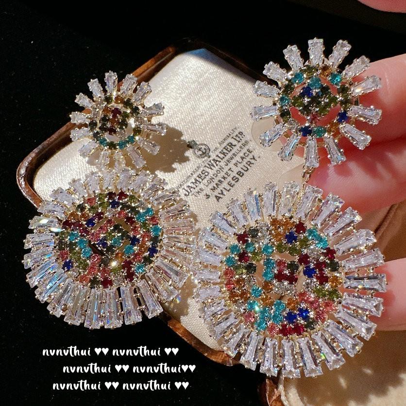 Boucles d'oreilles Bijou Bleuet de la Spree, Plaqué Papalacha Or 18K Boucles d'oreilles Zircon Coloré Enveloppé Sucre