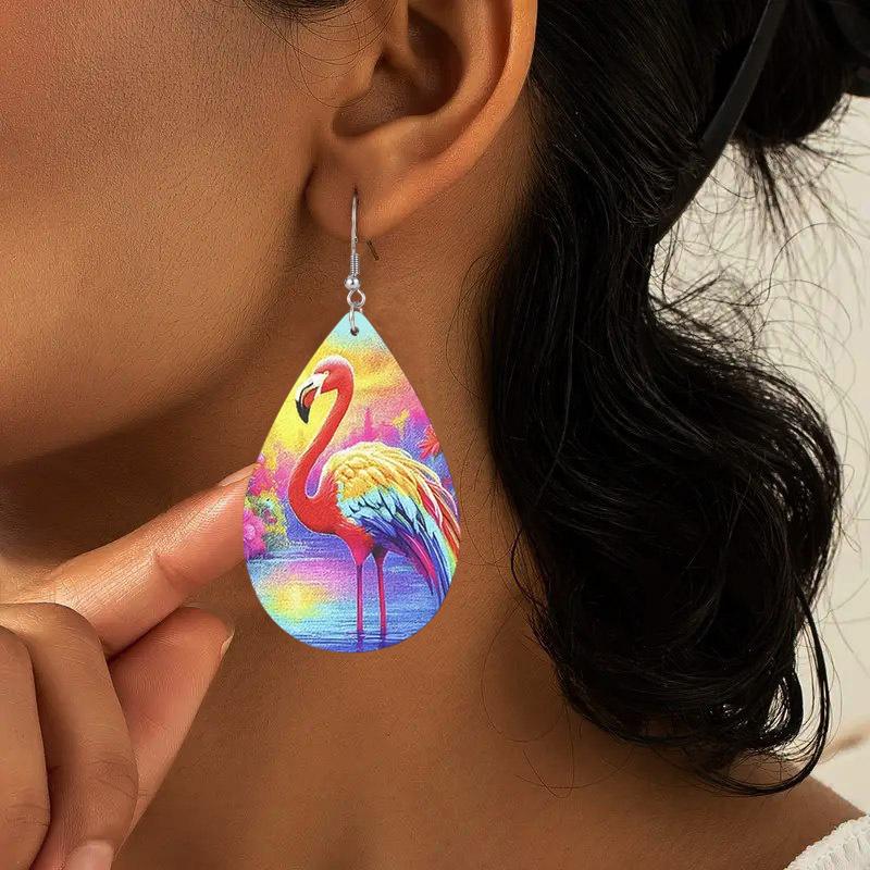 Unique Flamingo PU Leather Earrings Fashion Earrings Holiday Gifts for Friends Party Fashion Accessories Elegant Earrings Party Earrings