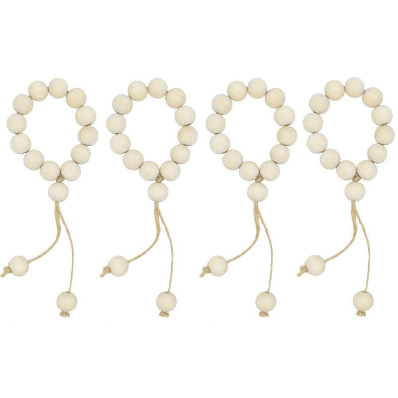 Wood Bead Napkin Rings Napkin Holders With Tassels Hand-Woven Boho Buckles For Christmas Farmhouse Wedding Home Table Decoration