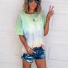 Summer Women's Short-sleeved T-shirt with O-collar Gradient Color Tie-dyed Fashionable Loose Top, Basic Street Large-sized Casual T-shirt