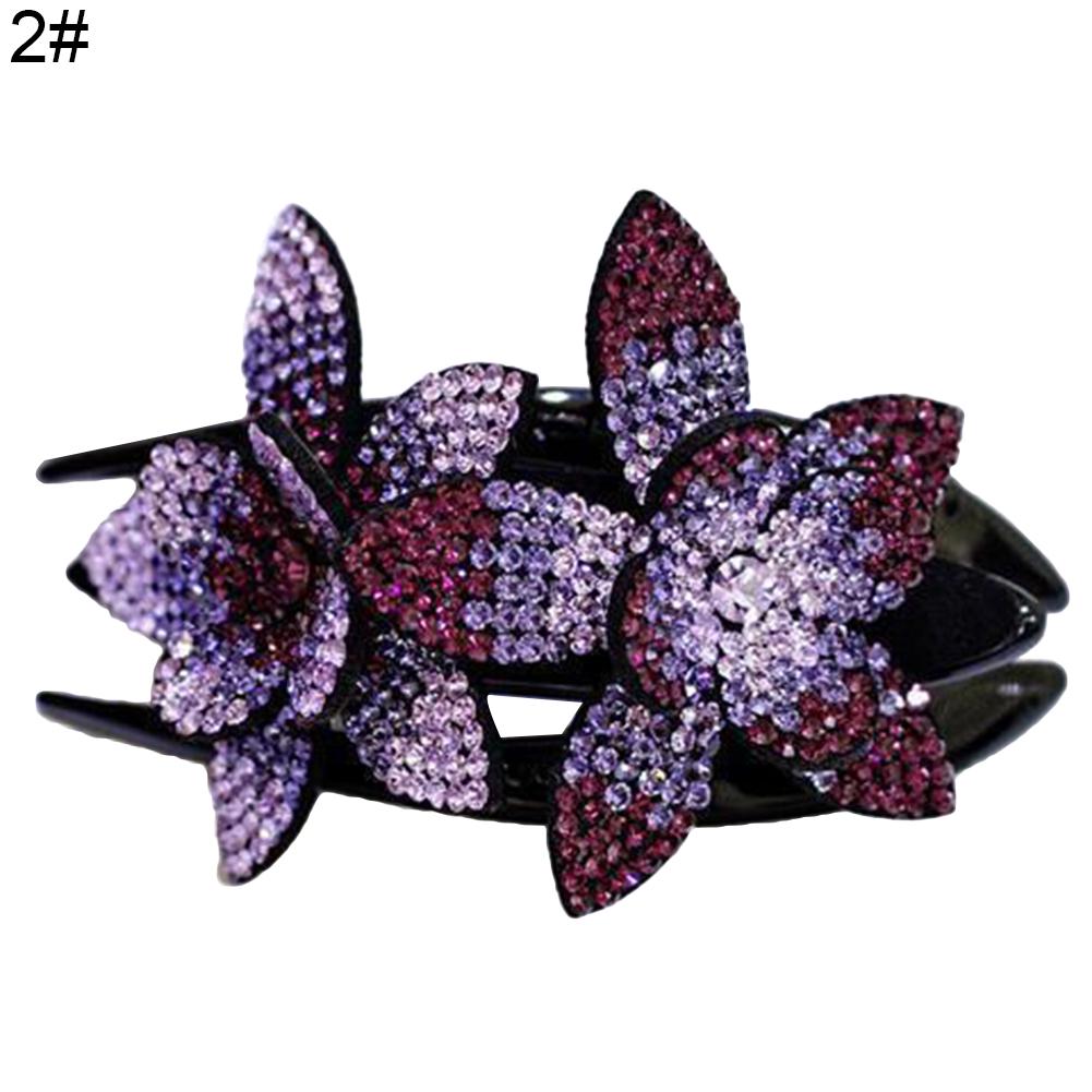 Women Elegant Flexible Rhinestone Flower Hair Clip Hairpin Claw Gift