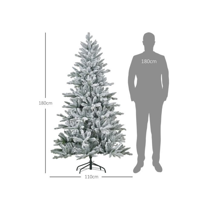 HOMCOM Weihnachtsbaum 180 Cm, Schneebedeckt, Flammhemmend, Metallfuß, Formbare Äste, Grün
