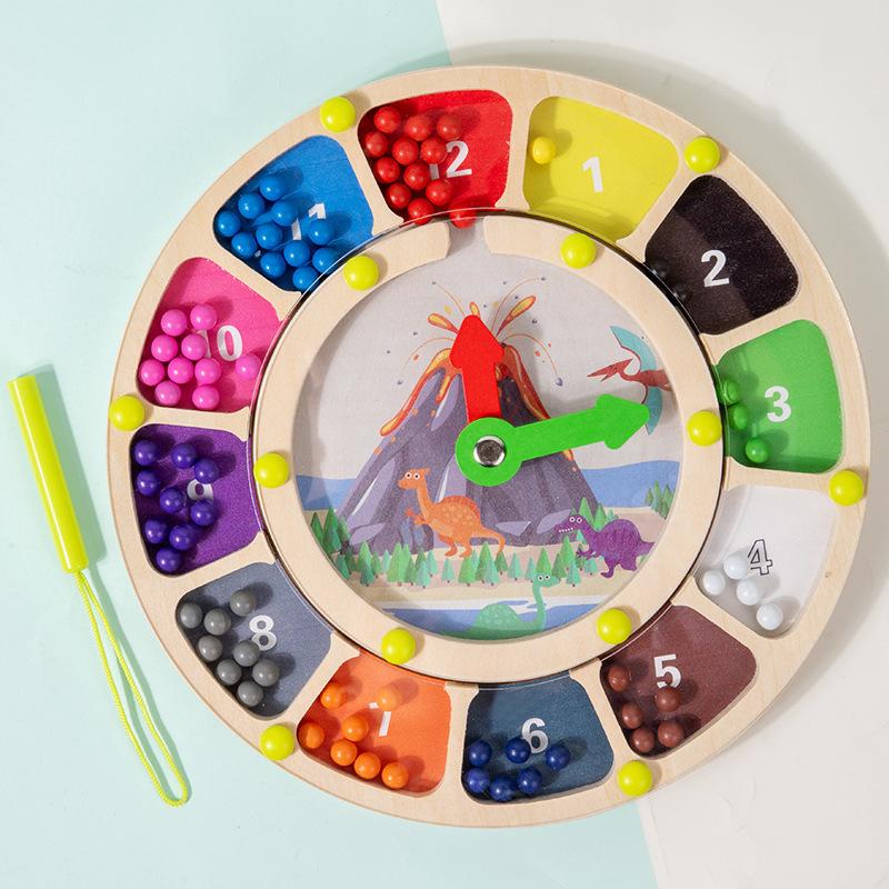 Wooden Children's Montessori Multi-functional Early Education Clock Teaching Aids, Time Cognition Turntable Maze Position Educational Toys