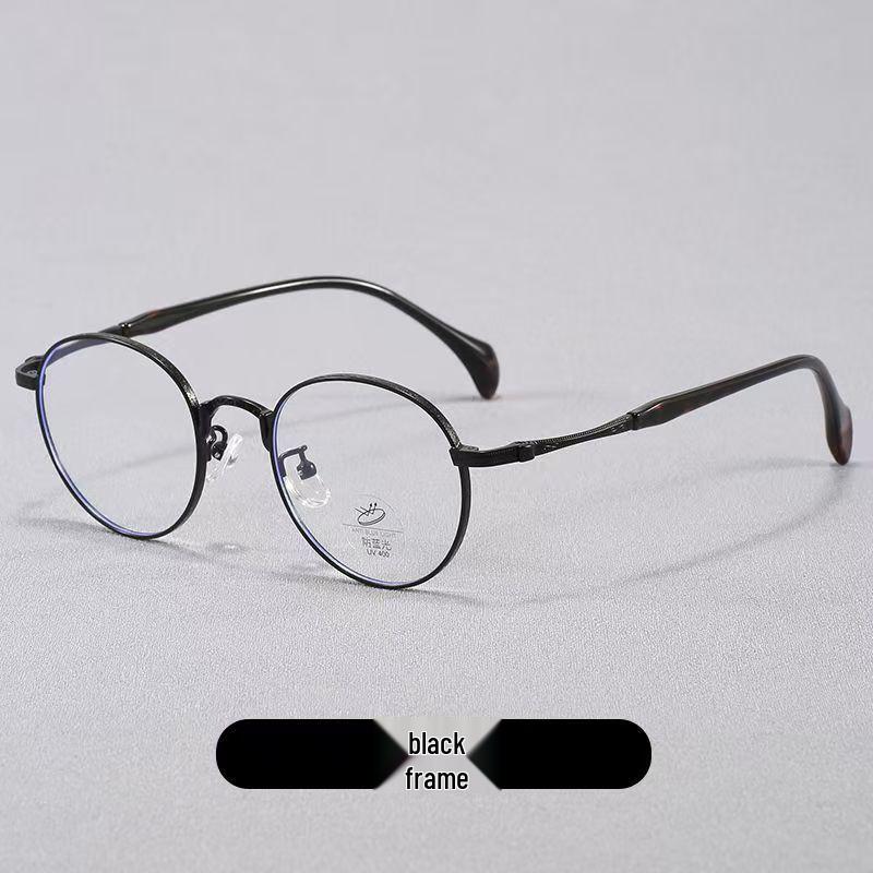 2026 Men's Artistic Japanese Retro Round Metal Glasses Frame with Engraved Floral Pattern