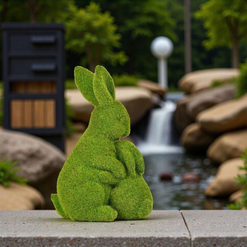 2pcs Elegant Flocking Bunnies Figurines Resin Rabbit Statue For Easter Gift And Outdoor Garden Decorations