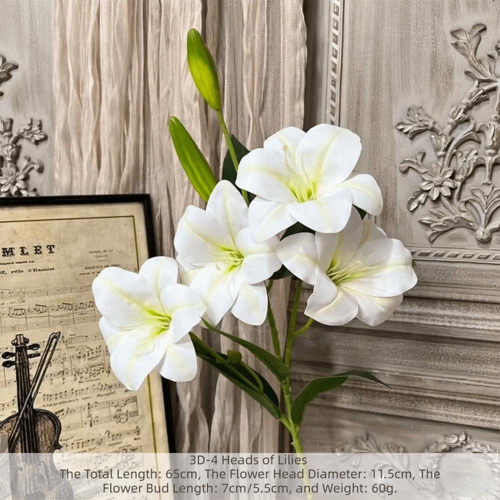65cm Artificial Lily Flower 3D Printing Wedding Bridal Bouquet Fake Lily Bouquet  Living Room Decor