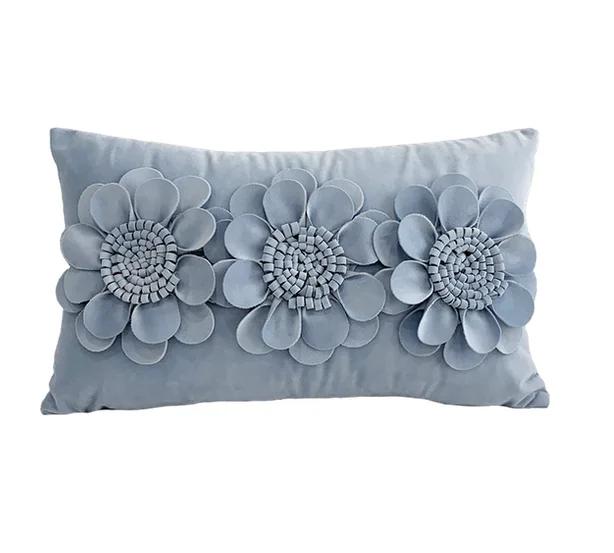 Fashion Modern Style Pink White Throw Pillows 45*45cm Velvet Stitching 3D Chrysanthemum Cushion Waist Pillow Blue Cushion Case