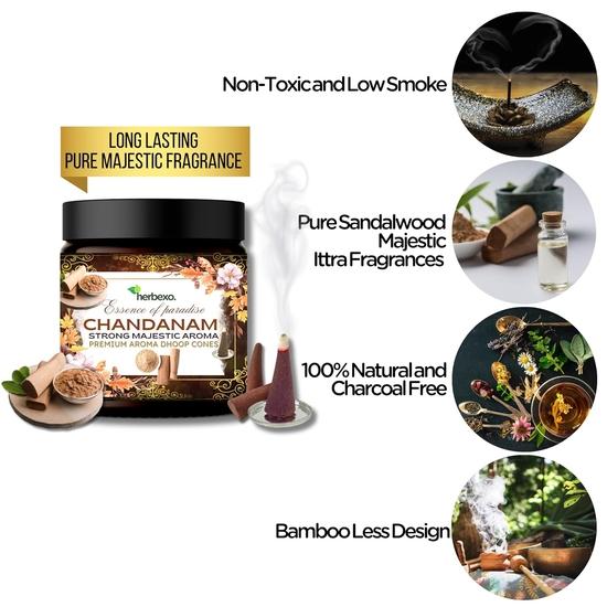 Shudh Chandan Dhoop, Herbal Dhoop, Pure Sandalwood Fragrance, Long Lasting, Low Smoke, 100% Natural Chandan Attar Infused Dhoop Cones