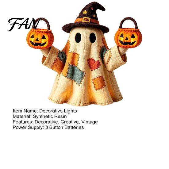 Decorazione Autunnale Spettrale e Carina Luce Fantasma Patchwork Vintage, Decorazione di Halloween per Esposizione in Casa, Ornamento in Stile Statuetta Fantasma di Ispirazione Vintage con