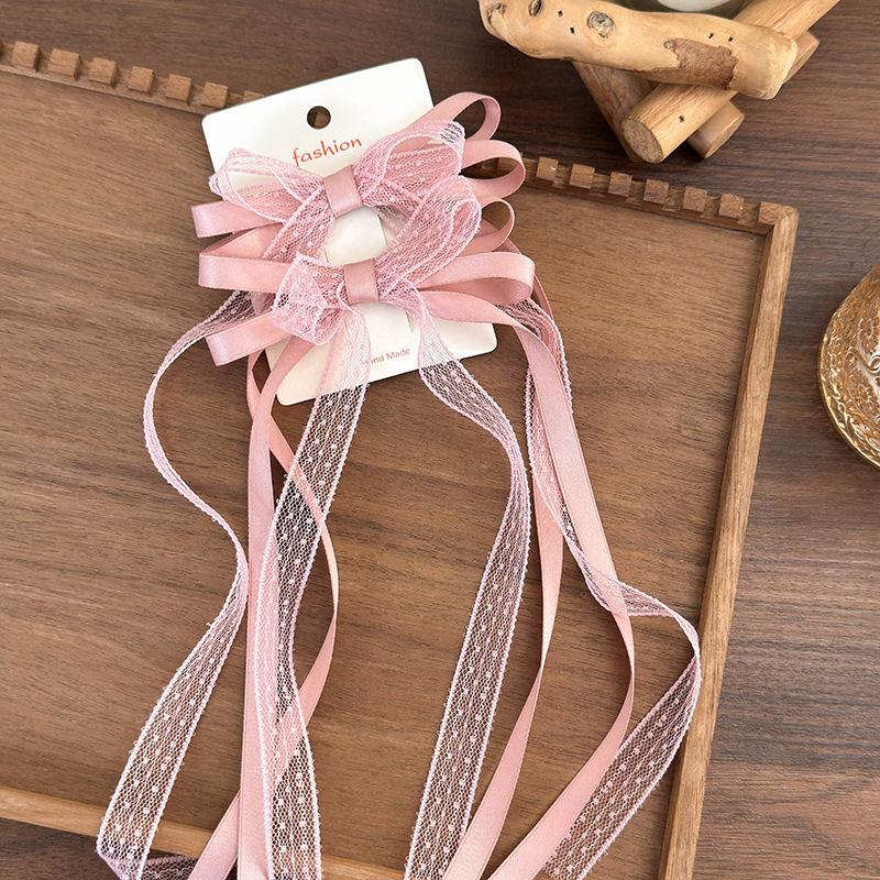 2Pcs Ladies' Hair Clips Set Cute Lace Ballet Style Bow Ribbon Sweet Hair Pin Headwear High Quality Versatile Hair Accessories