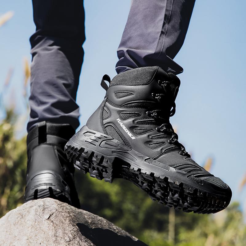 Men High-top Boots Outdoor Anti-slip Lace-up Combat Boots Men Comfortable Breathable Wear-resistant Thick-soled Hiking Shoes Men