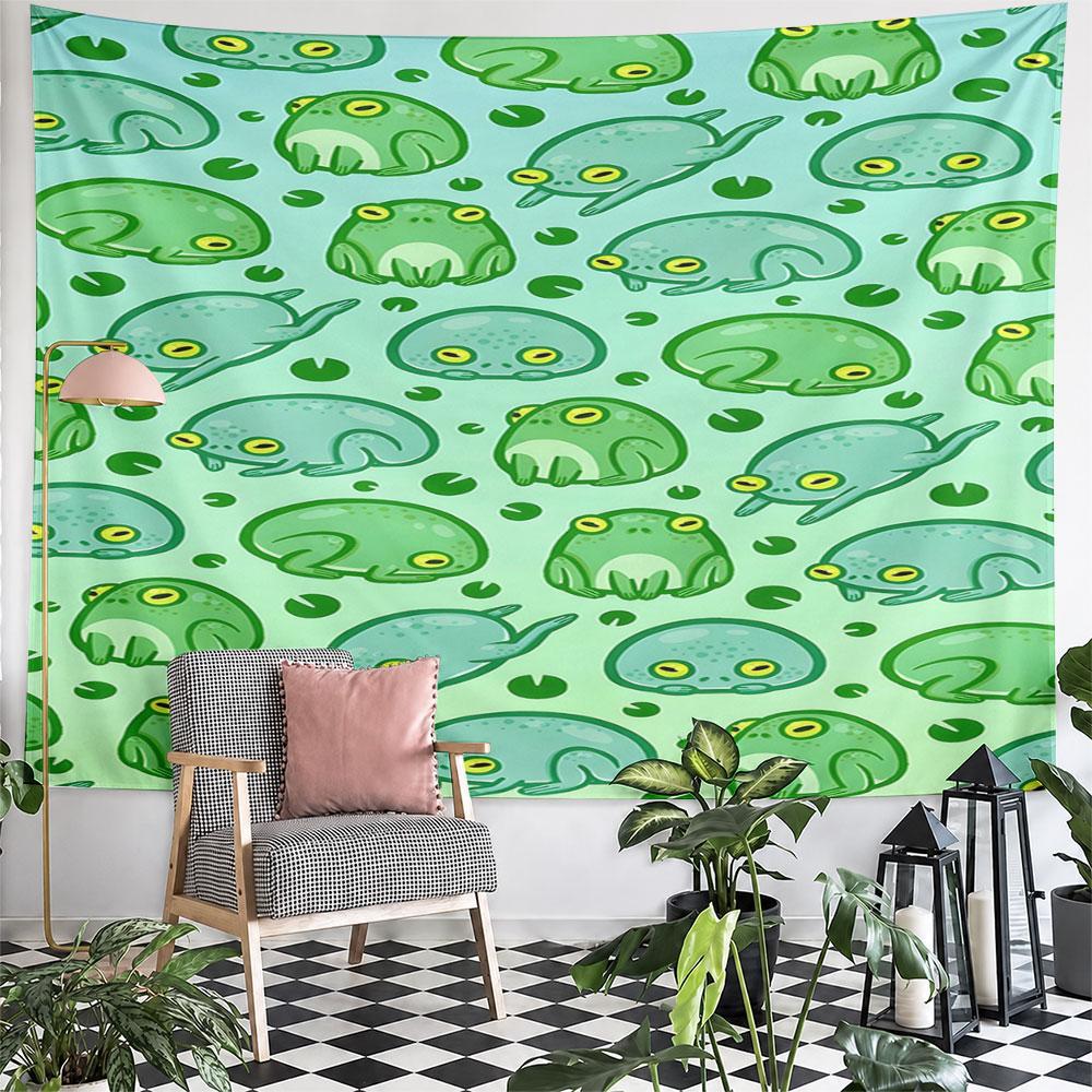 Cute Cartoon Frogs and Lily Pads Pattern Pattern Wall Hanging Tapestry Decorative Tapestry Home Decor for Bedroom and Living Room