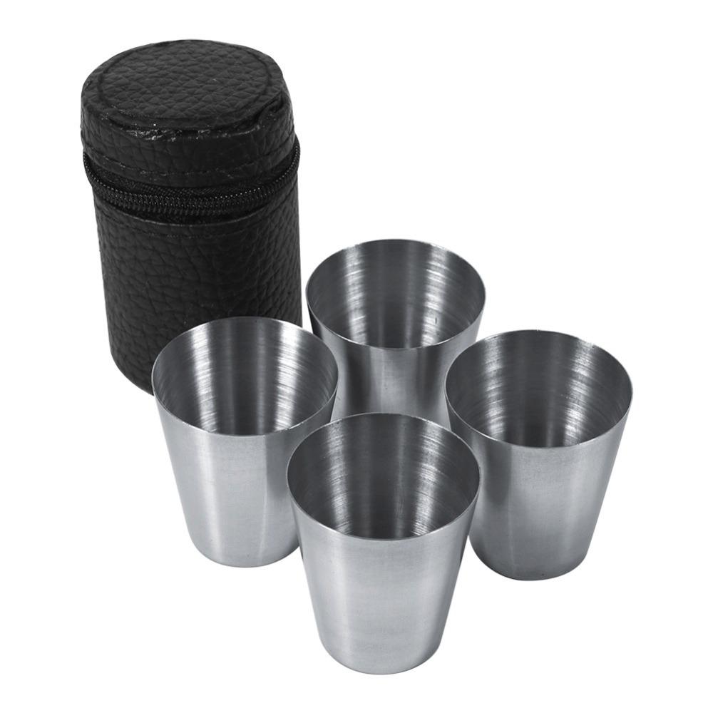 4pcs Stainless Steel Stainless Steel Mug Silver Beer Mug Portable Tea Cup Outdoor Camping