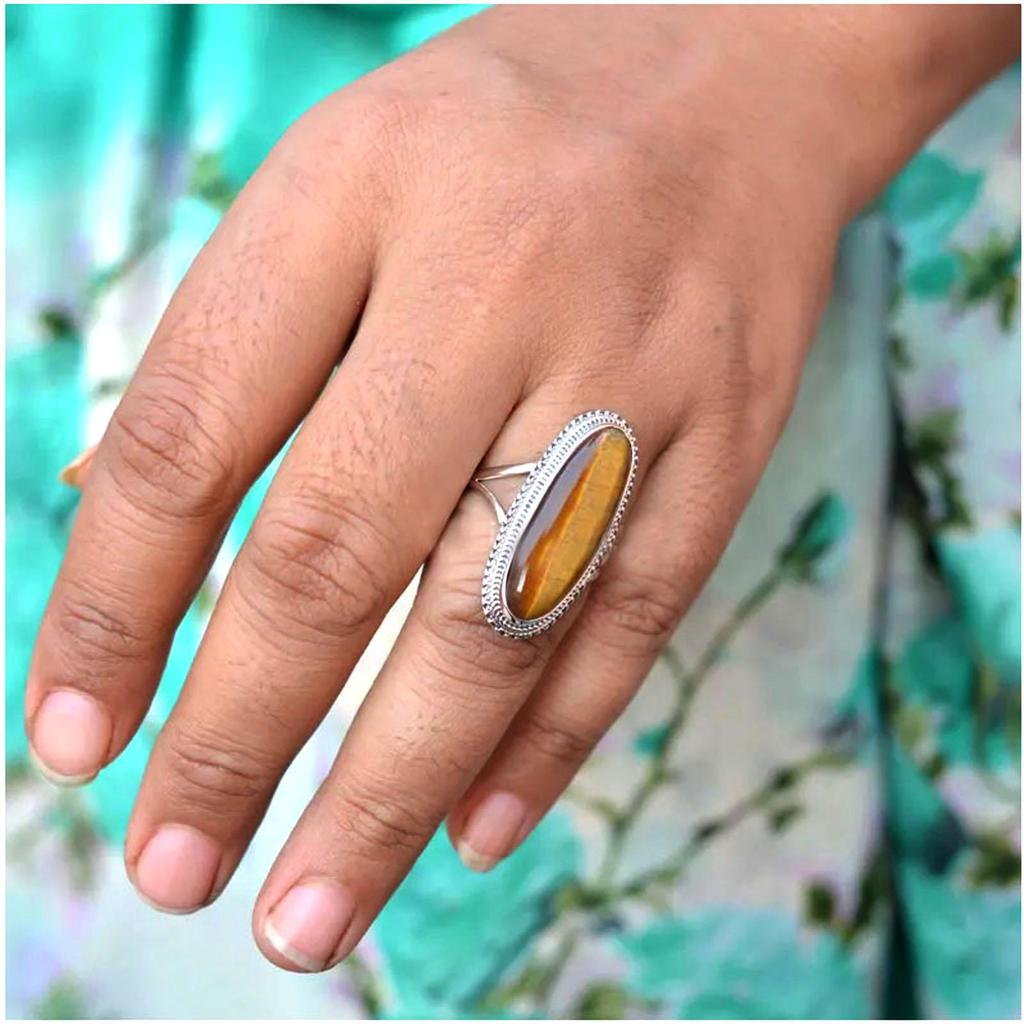 Tiger Eye 925 Sterling Silver Ring – Handmade Gemstone Jewelry