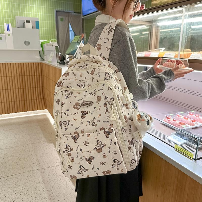 Junior High School Student Backpack Light Bear Print Elementary School Student Large-capacity School Bag Girl Cute Backpack Japanese Ins