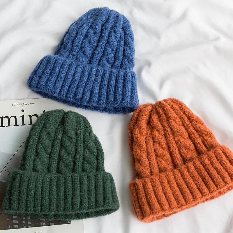 Neue Candy Farben Gestrickte Hüte Für Frauen Kpop Stil Twist Woolen Beanie Hut Herbst Und Winter Weibliche Kappe Halten Warme winter Hut