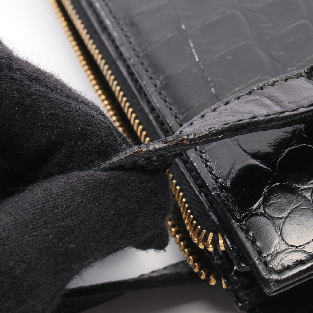 Used Salvatore Ferragamo Gancini crocodile embossed Tote Bag leather Black Used Women