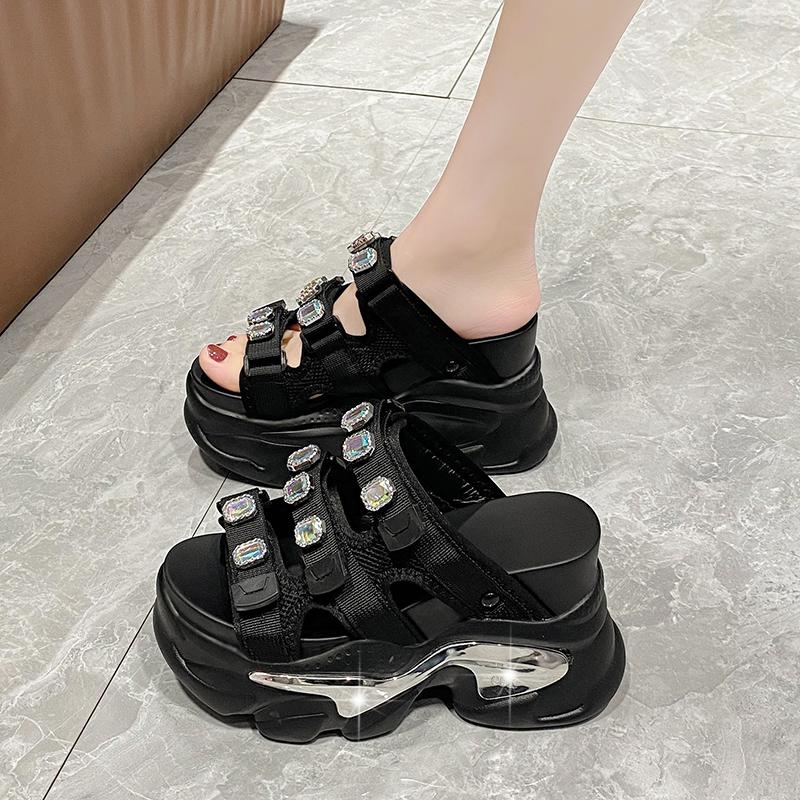 Modă Vară Femei Papuci Flip-Flops Doamne Plajă Bling Pantofi Groși Tocuri Pană Sandale de Exterior Femeie Papuci cu Platformă Înaltă 10.5CM