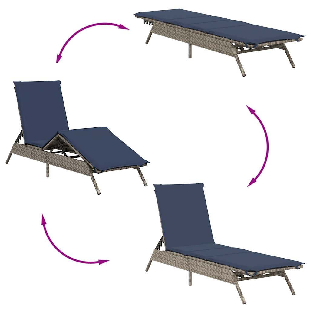 Grey Sun Lounger with Cushion Poly Rattan