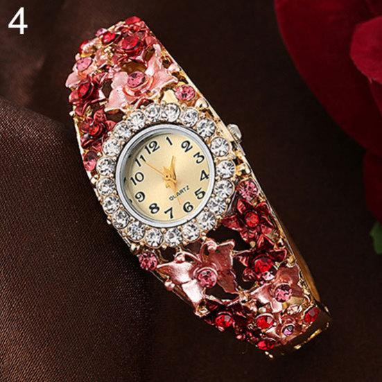 Dameblomst sommerfuglkjole Klokke Rundskive Rhinestone Armbånd Armbåndsur