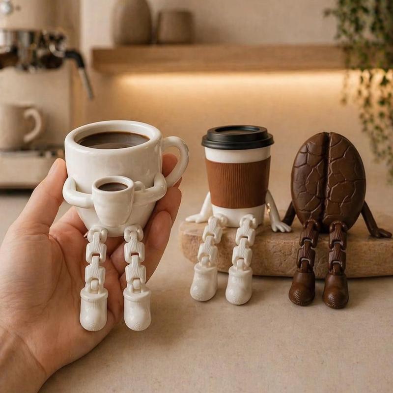 Articulated Coffee Figures Cute Coffee Cup Coffee Bean Desk Decor Fidget Toys For Coffee Lovers Home Office Ornaments