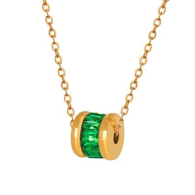 New Small Waist Personalized Necklace, Ring Green Zircon Retro Fashionable Pendant, Gold-Plated Neck Chain.