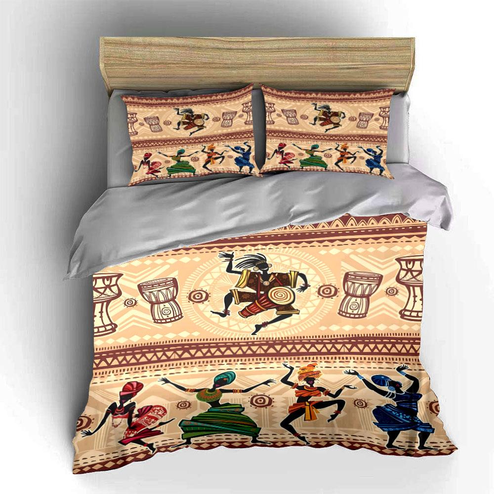 Dancers, drums, tribal patterns. Print Bedding Set 1 Duvet Cover 2 Pillowcases for Adult and Children Luxury Gift Full Size