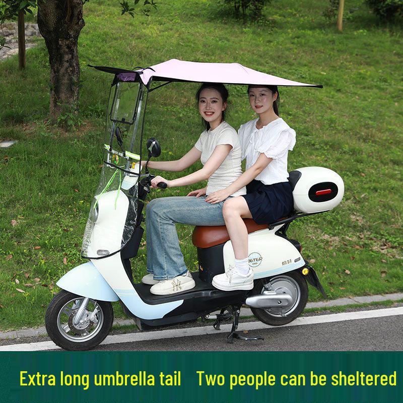 Electric Motorcycle Retractable Sunshade & Rain Canopy Tent: Windproof, Telescopic, Foldable. Orange with Window