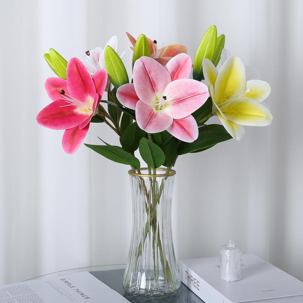 Water Washable Long Stem Lily Faux Flower Arrangement for Tabletop and Wedding Decoration