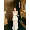 Seaside Holiday Style White Mesh Splicing Sleeveless Tube Top Dress, Super Beautiful, Waist and Hip Beach Dress