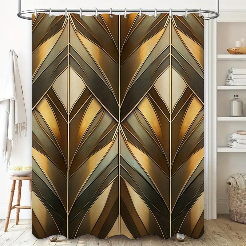 Modern Geometric Shower Curtain with Gold Accents Perfect for a Luxurious Bathroom Decor Upgrade