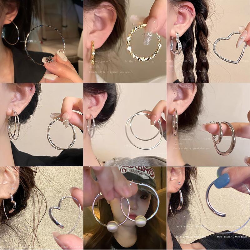 Round Hoop Earrings - Elegant and Exclusive for Women, with A Sophisticated and High-end Style. Silver Needle Style Earrings.