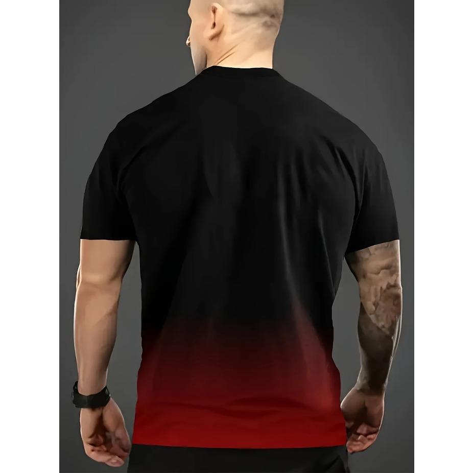 3D Printed Gradient T-shirts Gradient Paris Letter Summer Men's T-shirts - 3D Printed, Gradual Change Color, Round Collar, Short Sleeve Tops Tees