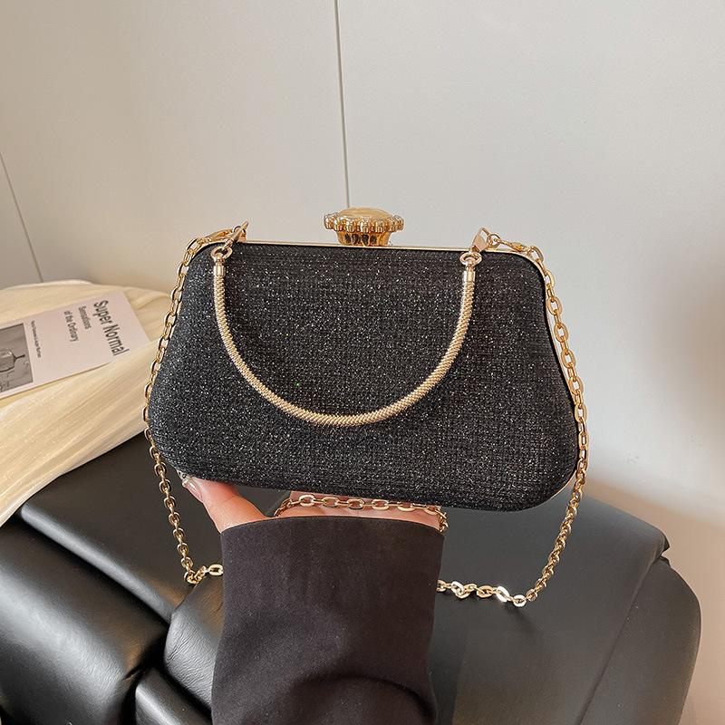 Elegant Shoulder Evening Bags for Women Simple Textured Ladies Chain Crossbody Bag Solid Color Female Party Handbags Clutch