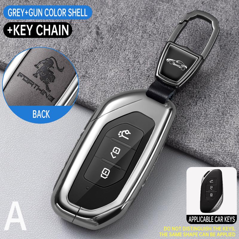 Zinklegering Leer Auto Sleutelhoesje Voor Dongfeng Forthing Fengxing T5 Evo Afstandsbediening Sleutelhanger Beschermhoes Shell Fob Accessoires keycase for Forthing black
