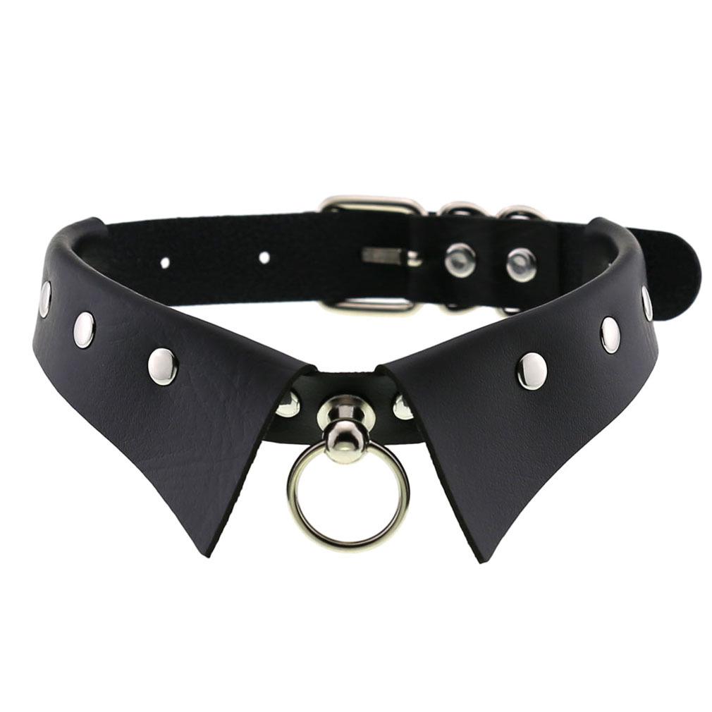 European & American Punk Gothic Leather Collar Necklace with Simple Fashion Ring