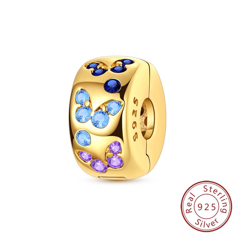 Original Clip Charms Spacer Beads Copper Love Four-Leaf Clover Zircon Charms Fit Bracelet Women Diy Jewelry Gift