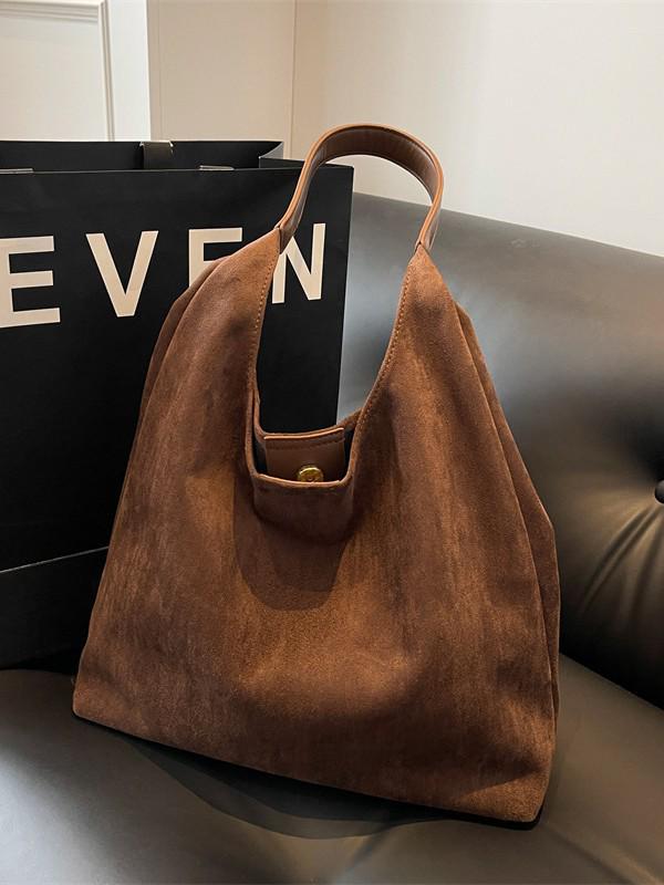 2025 Winter Retro Wildleder Schultertasche - Vielseitige Uni-Farbe, Große Kapazität, Unterarm-Bucket-Stil.